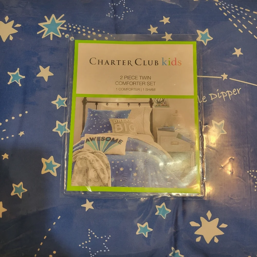 Charter Club Kid Starry Sky 2Pc Comforter Set Twin/Twin Xl Blue Glow-in-the-Dark